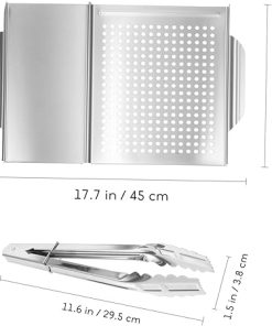 MAGICLULU BBQ Grill Set Stainless Steel Grill Pan Tongs Grilling Tools Outdoor Barbecue Accessory Easy to Clean Use 2