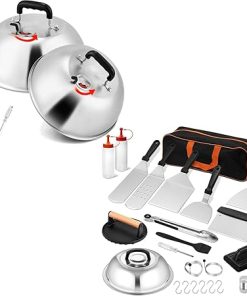 Leonyo 25Pcs Griddle Accessories Kit, Professional Griddle Tools with Enlarged Spatulas, Stainless Steel 12 Inch Round Steaming Basting Cover with Adjustable Vent