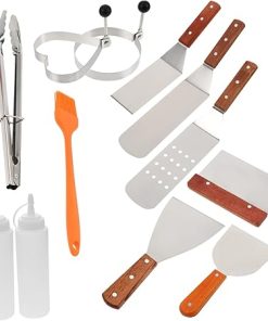POPETPOP BBQ Cookware Kit 12pc Grill Utensils Set Sturdy Stainless Steel BBQ Tools Easy Outdoor Activities