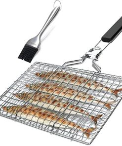 Grilling Net Bbq Grill Fish Basket Folding Portable Stainless Steel with Handle Portable Outdoor Campin 2