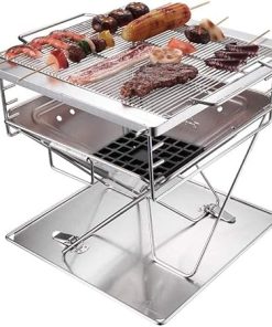 BBQ Grill Racks Portable Folding Charcoal Barbecue Desk, Reusable Mesh Stainless Steel Grill Rack for Table Camping Outdoor Garden BBQ Utensil