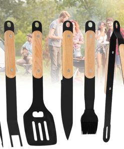 BBQ Accessories, 6PCS Non-Stick Coating Barbecue Tools Set for Men, Outdoor Stainless steel Grill Utensils Set with Baking spatula, Baking Folder, Spatula, Fork and Brush,for Cooking Camping Grilling