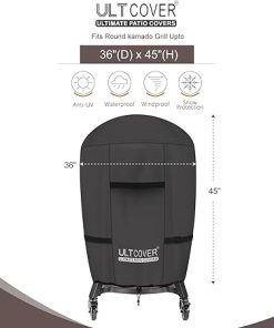 ULTCOVER Outdoor Waterproof Charcoal Kamado Joe Grill Cover for 22-24 inch Big Green Egg Char-Griller Char-Broil and Other Round Smokers Size Up to 36” Dia x 45” H, Black 2