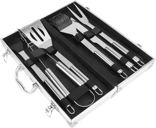 Outdoor Portable BBQ Tool Set with Aluminium Case Heavy Duty Barbecue Accessories for Grilling Camping and Picnics