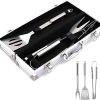 3Pcs BBQ Grill Cooking Utensils Tool Set Stainless Steel Barbeque Accessories -Tool Kit Tongs, Spatula Meat Fork with Portable Case for Cooking, Backyard Barbecue, Outdoor Cam 4
