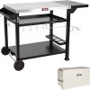 Outdoor Grill Table Cart, Pizza Oven Table Stand for Outdoor Indoor, 40" x 26" Stainless Steel Tabletop Dining BBQ Grill Table with Wheels for Food Prep, 3-Shelf Kitchen Cart Table with Cover