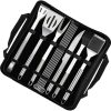BBQ Tools Kit 12pcs Stainless Steel Barbecue Tools with Brush Knife Fork Clamp and Skewer Compact Storage Bag Included