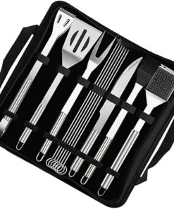 BBQ Tools Kit 12pcs Stainless Steel Barbecue Tools with Brush Knife Fork Clamp and Skewer Compact Storage Bag Included
