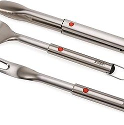 Joseph Joseph GrillOut 3-piece Stainless Steel BBQ Utensil Set, Turner, Tongs & Fork, Retractable for compact storage, Easy-clean