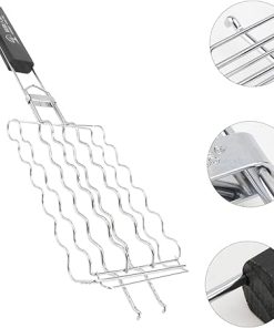 Happyyami 1Pc Stainless Steel Barbecue Mesh Grilling Basket Portable Bbq Tool for Outdoor Cooking Non Stick Heat Resistant Capacity for Steak Fish Meat and Vegetables 2