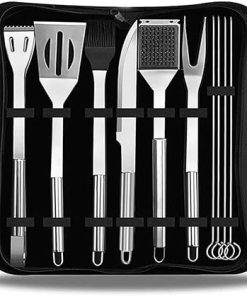 BBQ 10PCS Grill Accessories Set for Men Women Stainless Steel BBQ Tools ,Grilling Utensils Tools Set with Storage Bag, BBQ Grill Accessories Set for Camping, Kitchen