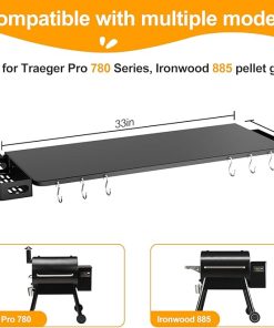 Folding Shelf for Traeger Grills Pro 780 & Ironwood 885, Grill Accessories-Folding Shelves for Traeger pro 780 Accessories, Replacement for Traeger BAC442 Folding Shelf, 33″ x 12″ 2