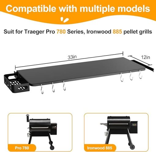 Folding Shelf for Traeger Grills Pro 780 & Ironwood 885, Grill Accessories-Folding Shelves for Traeger pro 780 Accessories, Replacement for Traeger BAC442 Folding Shelf, 33" x 12" - Image 2