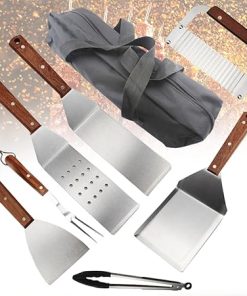 Griddle Accessories Tool Kit 8-Piece,Professional Grill Spatula & Scraper Set Flipper Stainless Steel for Flat Top Grill Hibachi BBQ Camping Cooking Dishwasher Safe