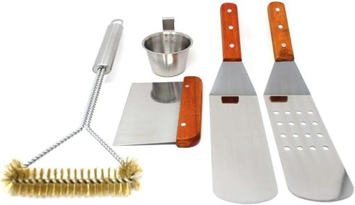 JHUS 5 Piece Stainless Steel BBQ Griddle Utensil Grill Tools Kit Outdoor Griddle Accessories Grilling Accessories Grill Brush BBQ Accessories Smoker Grill Kitchen Set Grill Accessories Camping g - Image 2
