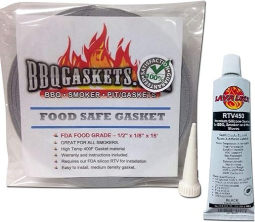 Food Safe Smoker Gasket - Grey Food Contact BBQ Smoker Pit seal Kit, 1/2 X 1/8 X 15' High Temp Silicon RTV
