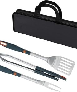Stainless Steel BBQ Grill Tools Set with LED Lights - Detachable 3-Piece Outdoor Cooking Utensils (Fork, Spatula, Tongs) for Camping & Backyard Barbecue