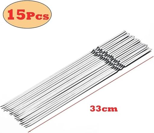 BBQ 10/15Pcs Stainless Steel Skewer Reusable BBQ Kebab Skewers for Outdoor Camping Picnic Tools Cooking Tools Accessories(33cm-15pcs) - Image 2