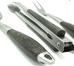 COLSEN Heavy Duty 3-Piece BBQ Grilling Tool Set, Stainless Steel Tongs, Spatula, & Fork, Kitchen Utensils Set, Camping Accessories, Grey