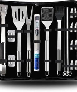 20pcs Stainless Steel Grill Tool Set for Men, Heavy Duty BBQ Grill Tools Set, Grilling Accessories Kit with Thermometer & Storage Bag, for Home, Camping, Travel