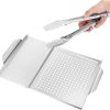 IMIKEYA Stainless Steel Grilling Plate Food Tongs BBQ Tray for Outdoor Cooking Serve Grilling Utensils Set 3