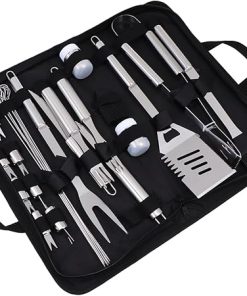 YARNOW BBQ Tool Sets 5-in-1 Grill Utensils Kit Fork Tongs Spatula Brush and Shovel Stainless Steel for Outdoor Cooking