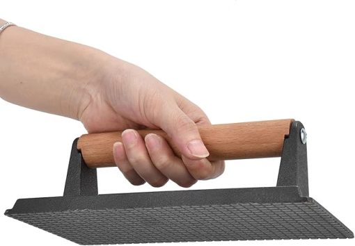 Topyond Sturdy Cast Iron Grill Press - Evenly Heated Steak Weight and Bacon Press for BBQ, Burgers, Bread, and More - Essential Household Tool for Perfectly Grilled Meats