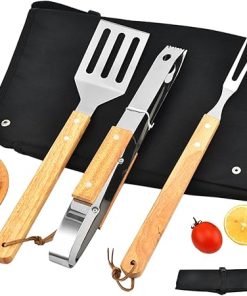 Grill Accessories Set for Men, BBQ Set with Wooden Handle and Apron Storage Bag | Customized Birthday for Him, Dad, Boyfriend, Husband | Groomsmen Gift