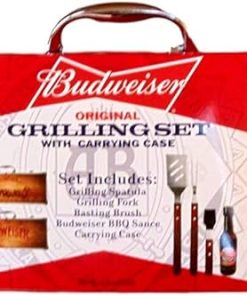 Budweiser Grilling Set with Wood Carrying Case, 5 pc – Premium BBQ Tools, Stainless Steel, Aluminum, BPA-free, Rustproof, Dishwasher Safe 2
