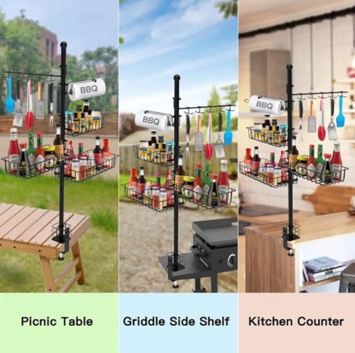 BBQ Grill Storage Organizer Griddle Caddy for Blackstone Griddle Accessories, BBQ Blackstone Accessories Storage Rack with Paper Towel Holder Outdoor Kitchen Accessories (5rd floor) - Image 2