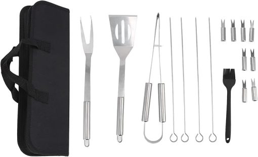 16pcs Stainless Steel BBQ Tool Set, Portable Grilling Tools for Camping, Family Gatherings, Proof and Durably, with Oxford Cloth Storage