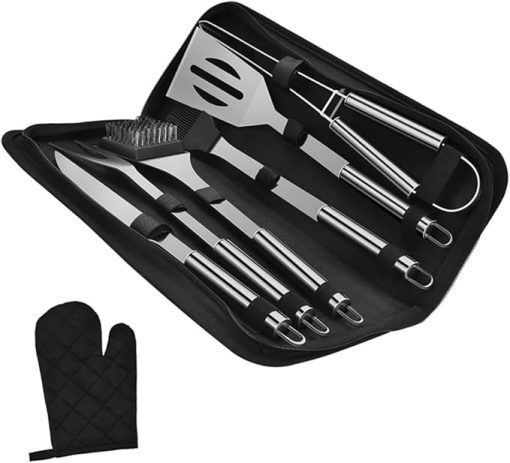 7pcs Stainless Steel BBQ Tool Set Grill Scraper Tray Accessories for Outdoor Grill