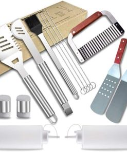 BBQ Grill Tool Set,14 Piece Stainless Steel Barbecue Grilling Accessories,Outdoor Shovel Pancake Shovel,Skewers, Grill Brush,Tongs Baking Baked Utensils