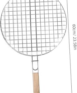 Stainless Steel Round Grill Basket Roasting Net Wood Handle Bbq Accessories for Outdoor Cooking 2