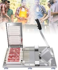 Manual Mutton Kebab Machine, 10 Holes Bbq Bamboo Skewer Meat Making Machine Commercial Stainless Steel Satay Meat String Machine Grilling Tool for Kitchen, Restaurants, Barbecue Stalls 2