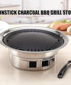 Nonstick Charcoal BBQ Grill Korean Style Camping Pit Steak Barbecue Stove Set Stainless Steel Kitchen Accessories Tool 35cm 2