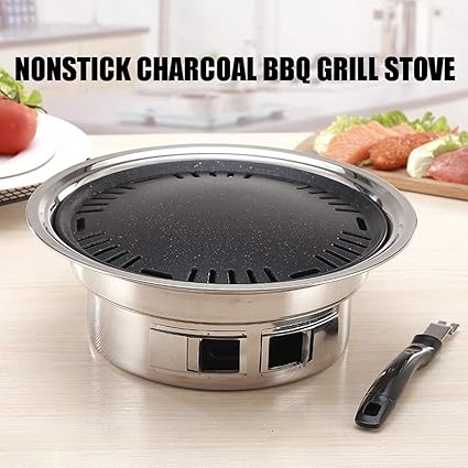 Nonstick Charcoal BBQ Grill Korean Style Camping Pit Steak Barbecue Stove Set Stainless Steel Kitchen Accessories Tool 35cm 2 Nonstick Charcoal BBQ Grill Korean Style Camping Pit Steak Barbecue Stove Set Stainless Steel Kitchen Accessories Tool 35cm - Image 2