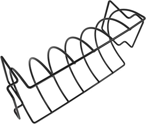 Rib Rack For Smoking, Coated Chicken Steak Roasting Stand Beef Ribs Grill Barbecue Tool Chicken Rack Roast For Charcoal Grill Smoker or Gas, Black - Image 2