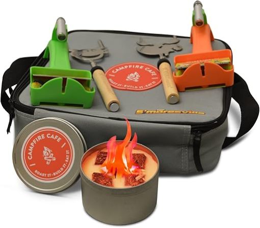 Ultimate S'mores Kit - 34-Inch Telescoping Stainless Steel Animal Shaped Head Marshmallow Roasting Sticks, S'mores Builders with Flashlights, Mini Portable Campfire Tin and Bag