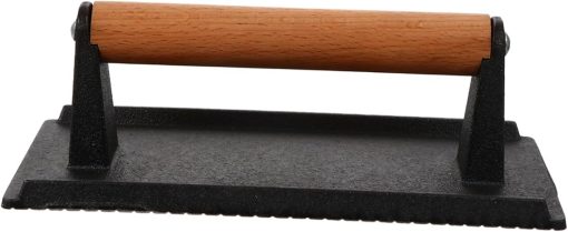 FAVOMOTO 1 PC Multipurpose Cast Bacon Press Plate with Ergonomic Handle for Steak Durable Non Deforming Easy to Clean Cooking Tool for BBQ and Grilling