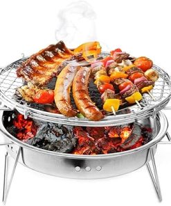 BBQ Grill Outdoor Mini BBQ Grill Stainless Steel BBQ Grill Folding Barbecue Accessories Portable Kitchen Cooking Tools for Outdoor Camping