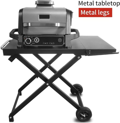 BSARTE METAL Collapsible Grill Stand Fits Ninja Outdoor XSKSTAND for Woodfire OG701 OG751 (OG700 Series) Grills with Side Shelf, Tissue Holder, Side Handle, Heavy Duty Steel Foldable Stand - Image 2