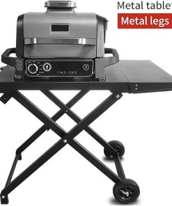 BSARTE METAL Collapsible Grill Stand and Cover Fits Ninja Outdoor XSKSTAND for Woodfire OG701 OG751 (OG700 Series) Grills with Side Shelf, Tissue Holder, Side Handle, Heavy Duty Steel Foldable Stand 2