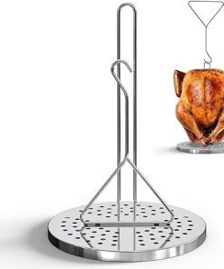Stainless Steel Turkey Fryer Accessory Kit，Turkey Chicken Fryer Stand Kit with Lifter Hook, Vertical Rack, and Perforated Base for Deep Frying Pot and Outdoor BBQ
