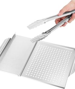Grill Tool Set 1 Set Grill Pan Tongs Stainless Steel Grilling Tray Outdoor Barbecue Accessories Easy to Clean