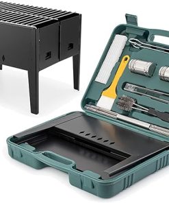 SEFAX BBQ Tools Set with Foldable Grill and Storage Case, Grill Accessories, Portable Grilling Utensil Kit - Camping Kitchen Utensil Set for Cooking and Camping Grilling Accessories
