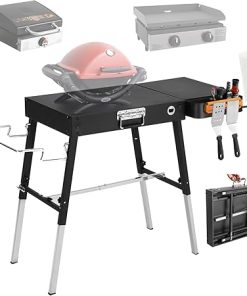 Foldable Portable Grill Table Fits 17" Or 22" Blackstone Griddle Stand, Ninja Grill Stand: Adjustable Leg with Trash Holder Perfect Blackstone Stand Accessories for Outdoor Cooking Camping