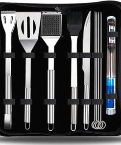 Grilling Accessories BBQ Grill Tools Set, with Thermometer 10PCS Stainless Steel Grilling Kit for Camping, Kitchen, Barbecue Utensil Gifts