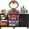 Grill Table for Egg Style Kamado Griller, Heavy Duty Outdoor Grill Station Prep Table, Spacious 20x24 Inch Prep Surfaces, Storage Compartments and Tool Hooks