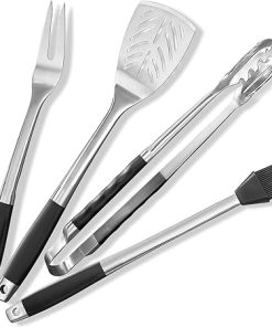 4pc Stainless BBQ Grilling Utensil Tool Set, Heavy Duty Grill Accessories
